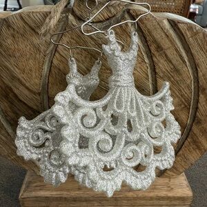 NWT Silver Glitter Dress Ornaments